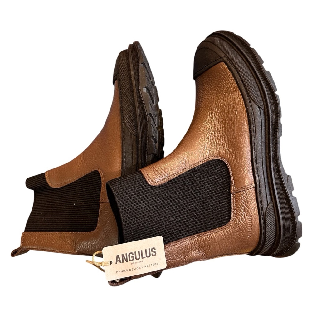 NEW Angulus Women Walnut/Black Chelsea Track Sole Boots, Size EUR 38 - Picture 4 of 5